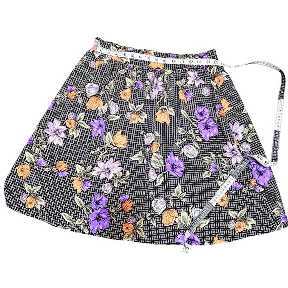 Vintage Jessy Black Floral Skirt Lined A-Line Size L - Picture 7 of 7